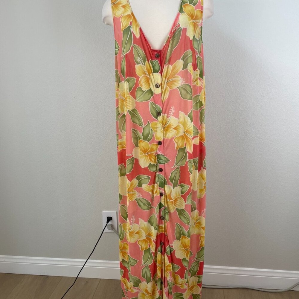 Vintage Tommy Bahama Womens Medium Floral Sheer‎ Maxi Coverup Dress Sleeveless